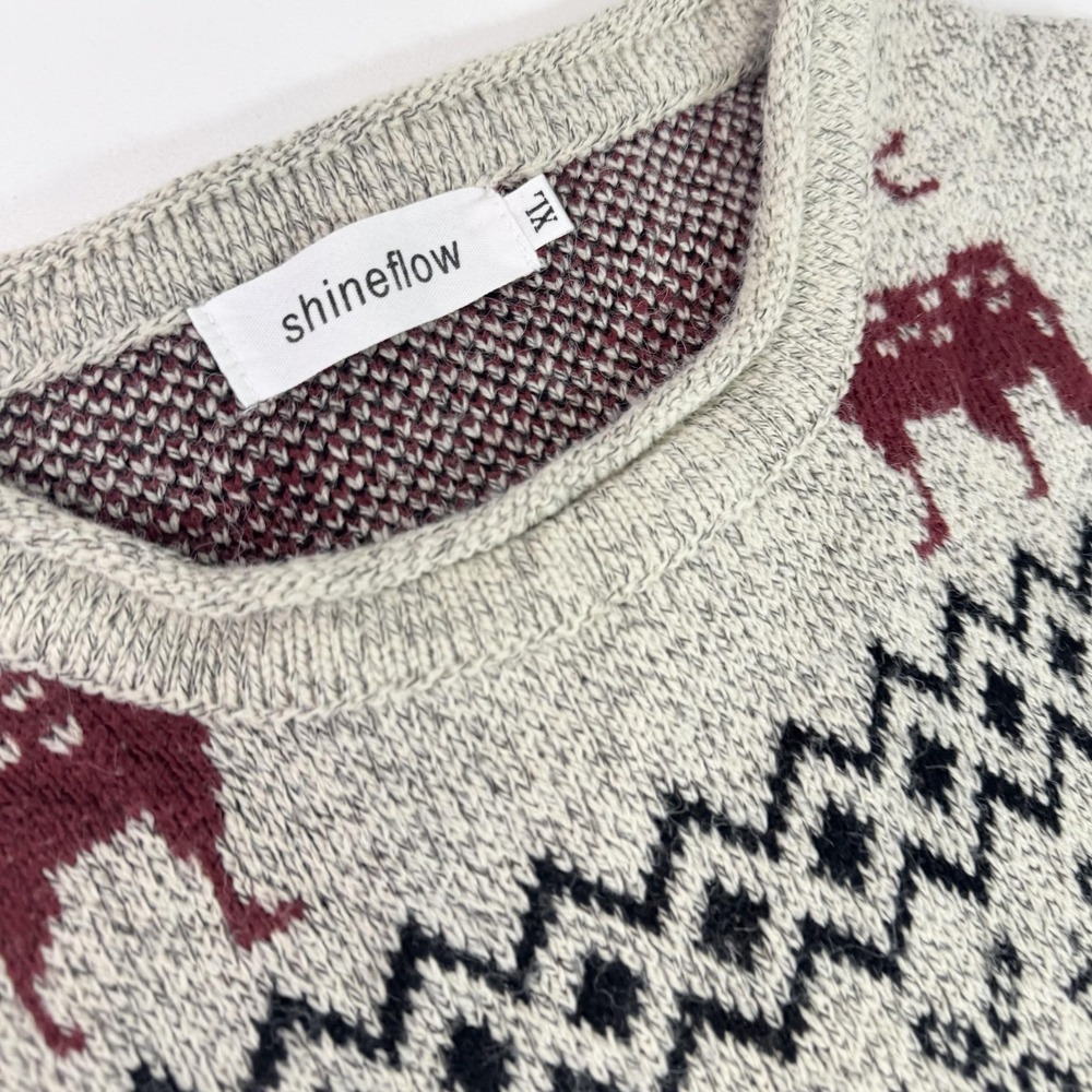 Shineflow Sweater Tunic Womens 1X Gray Fair Isle Reindeer Ugly Christmas Holiday - Picture 2 of 6